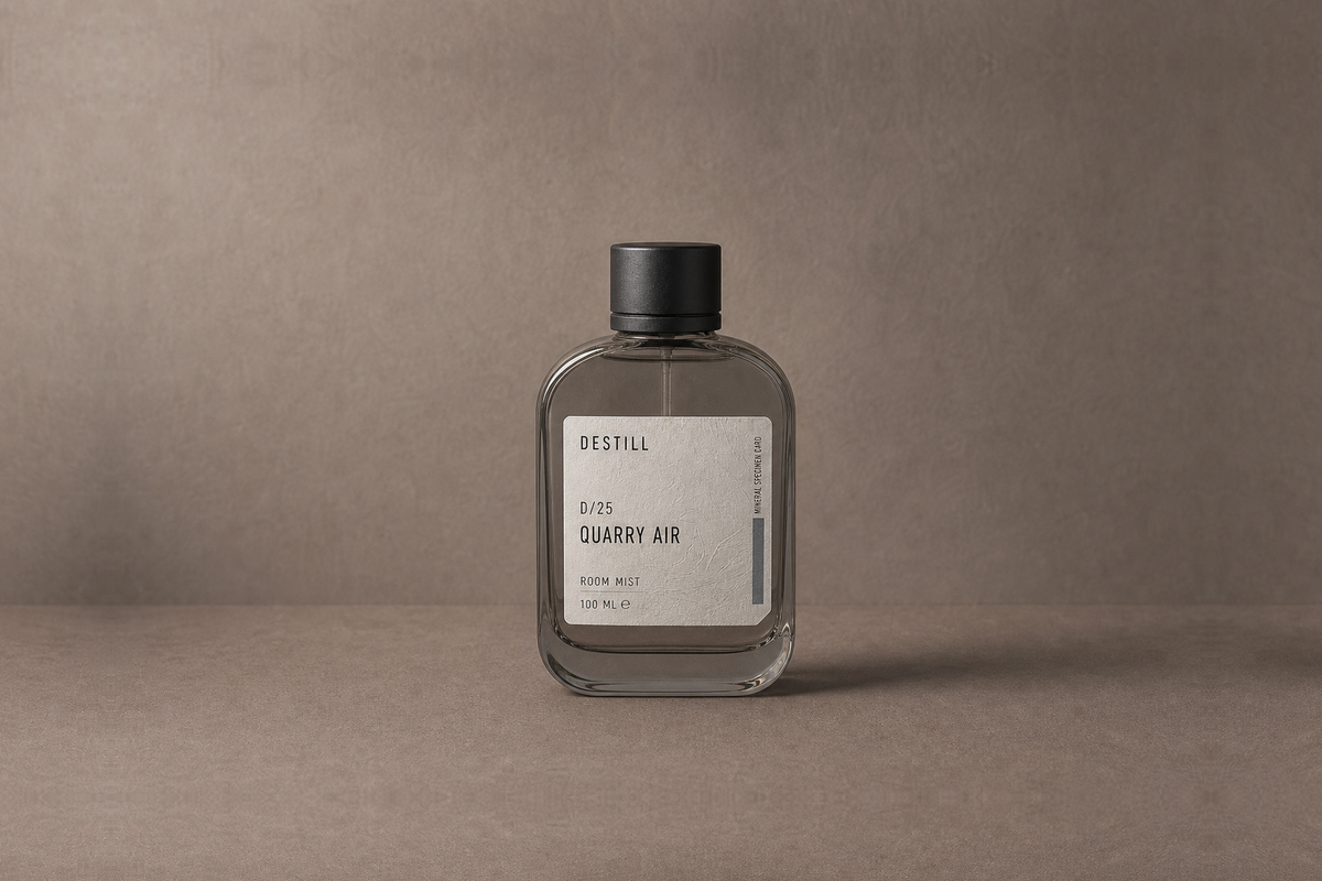 Quarry Air — Room Mist by DESTILL on a dusty mineral clay background
