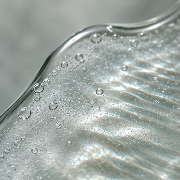 Clear mineral mouth rinse with a saline glass-like profile